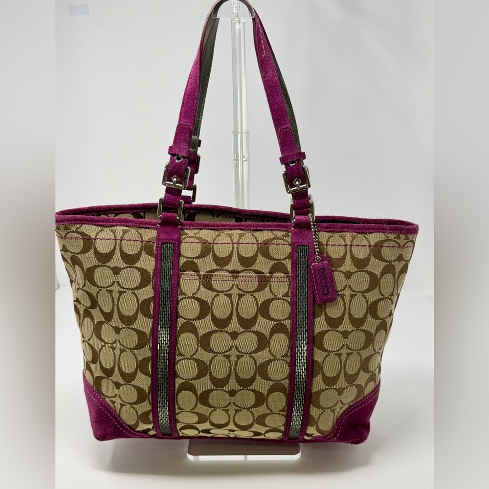 Coach Vintage Signature Canvas Monogram Tote Bag with Metallic and Suede Accents - Picture 1 of 11